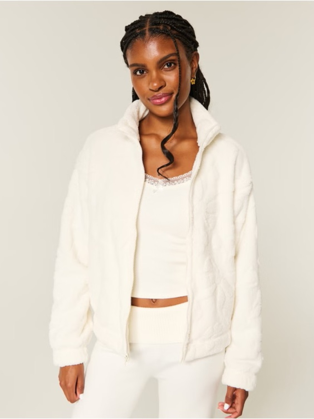 Hollister Soft Cream Teddy Zip-Up Jacket
